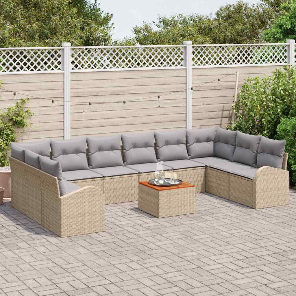 Tuinbankenset 11 pcs Beige en Licht Grijs poly rattan is nu te koop bij PeponiXL, paradijselijk wonen!
