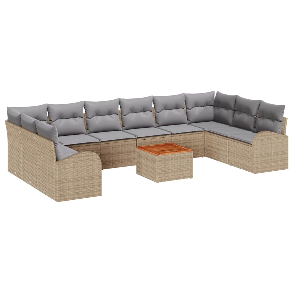 Tuinbankenset 11 pcs Beige en Licht Grijs poly rattan is nu te koop bij PeponiXL, paradijselijk wonen!