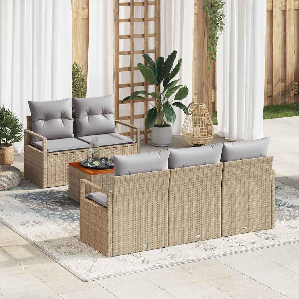 Tuinbankenset met opslag 6 pcs Beige en Licht Grijs poly rattan is nu te koop bij PeponiXL, paradijselijk wonen!