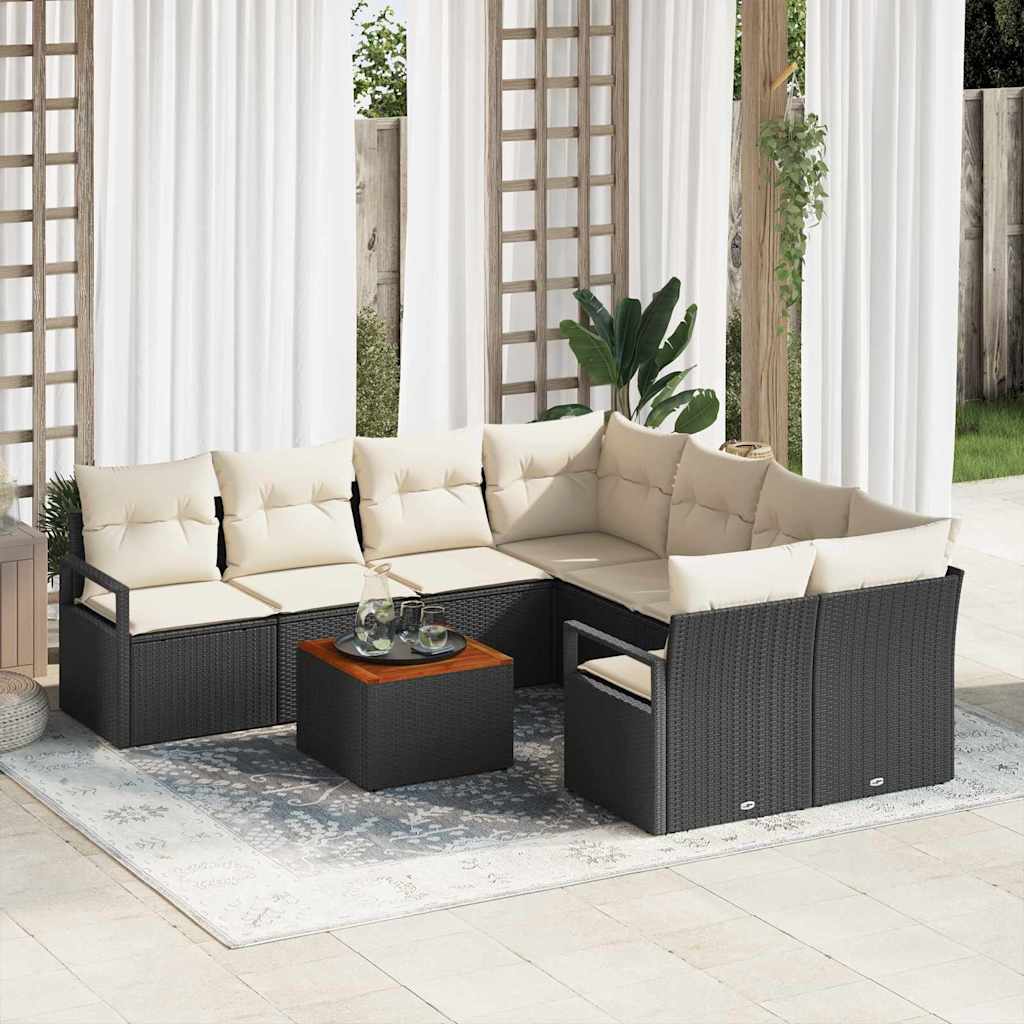Tuinbankenset met opslag 9 pcs Zwart en Crème poly rattan is nu te koop bij PeponiXL, paradijselijk wonen!