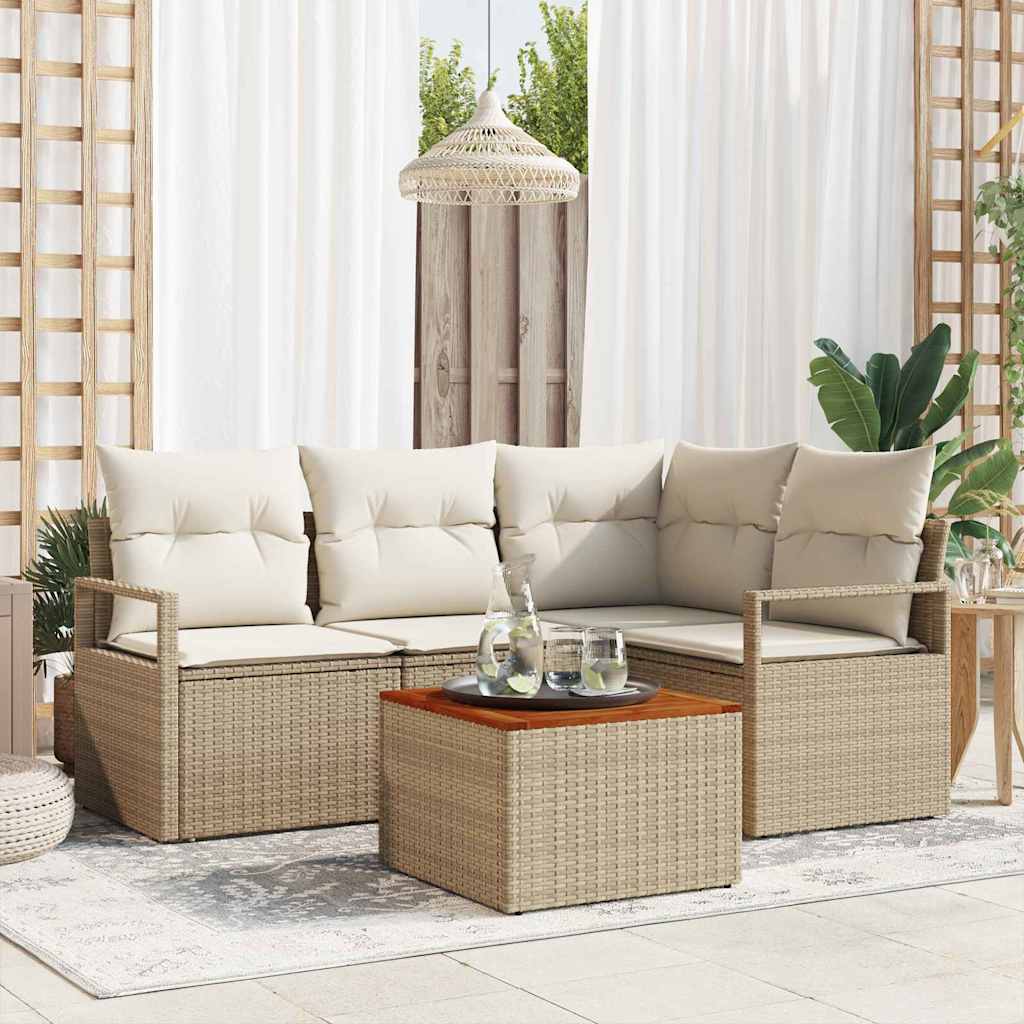 Tuinbankenset met opslag 5 pcs Beige en Crème poly rattan is nu te koop bij PeponiXL, paradijselijk wonen!