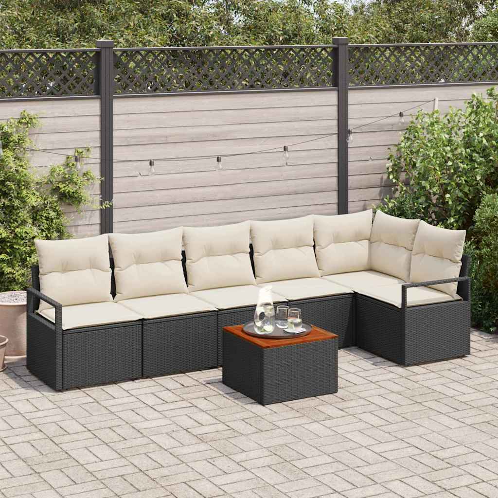 Tuinbankenset met opslag 7 pcs Zwart en Crème poly rattan is nu te koop bij PeponiXL, paradijselijk wonen!