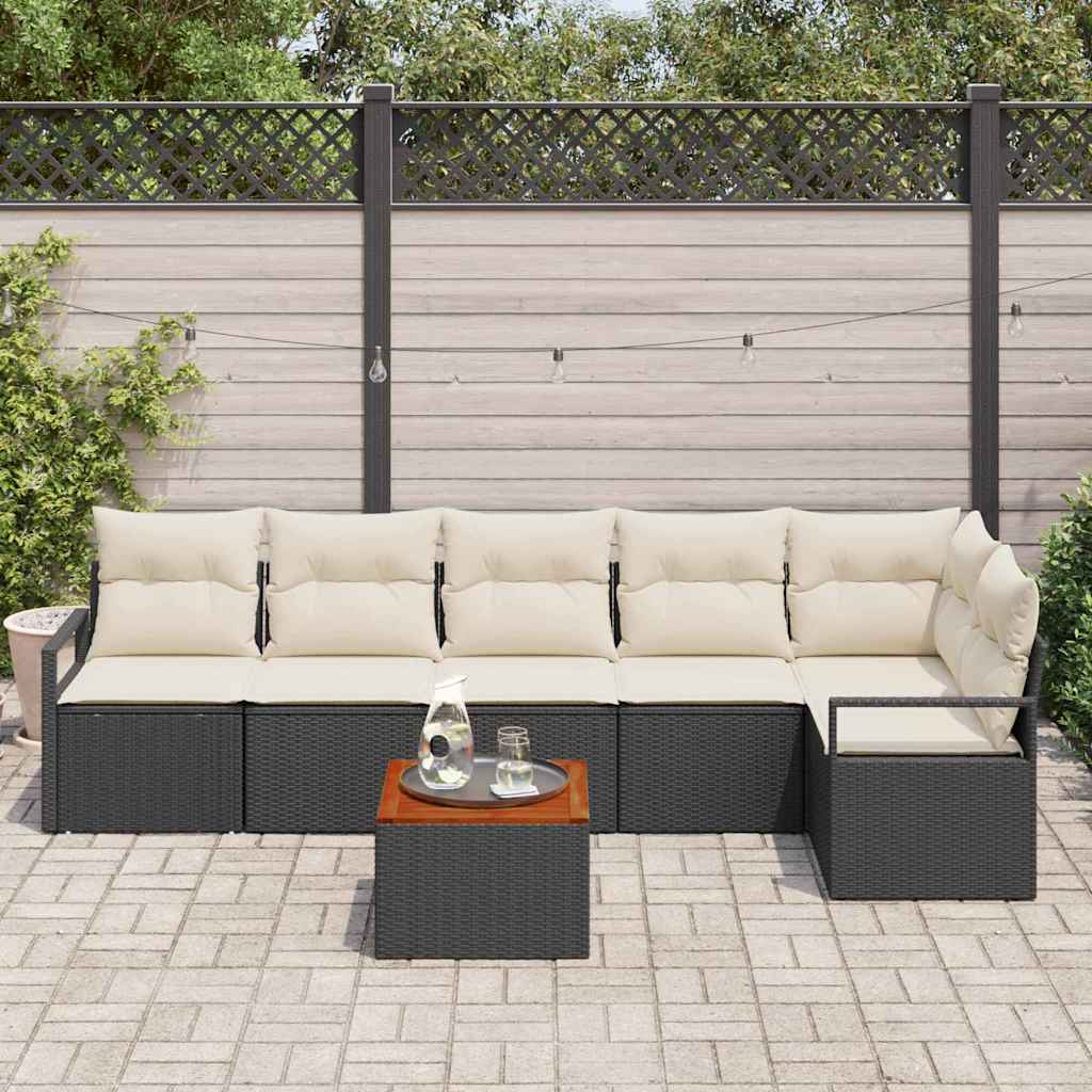 Tuinbankenset met opslag 7 pcs Zwart en Crème poly rattan is nu te koop bij PeponiXL, paradijselijk wonen!