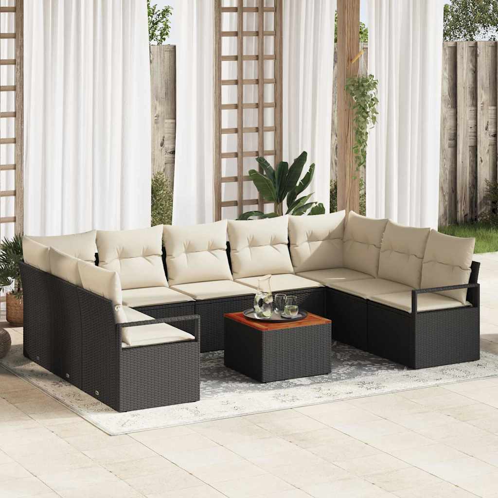 Tuinbankenset met opslag 10 pcs Zwart en Crème poly rattan is nu te koop bij PeponiXL, paradijselijk wonen!