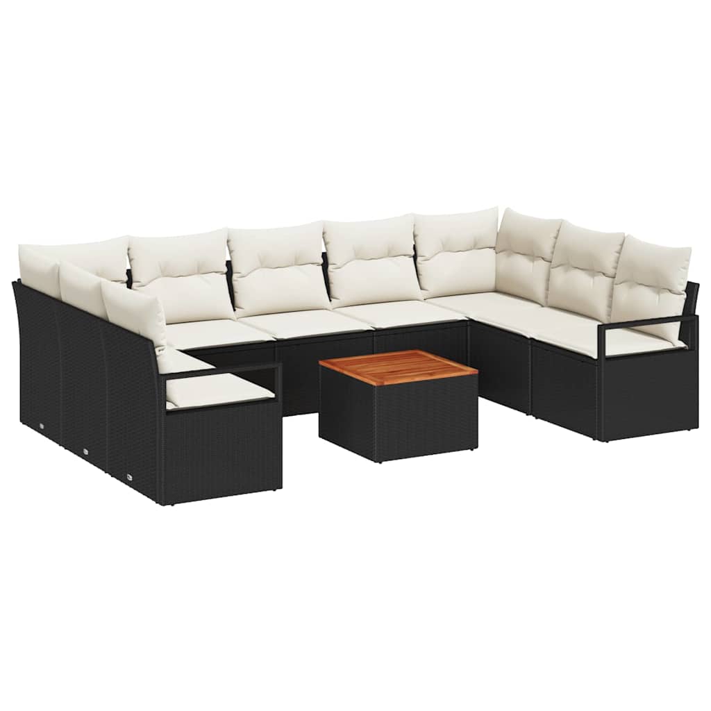Tuinbankenset met opslag 10 pcs Zwart en Crème poly rattan is nu te koop bij PeponiXL, paradijselijk wonen!