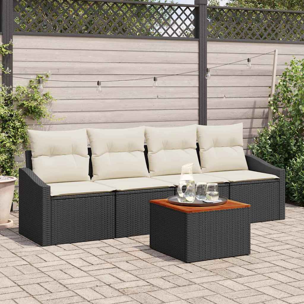 Tuinbankenset met opslag 5 pcs Zwart en Crème poly rattan is nu te koop bij PeponiXL, paradijselijk wonen!