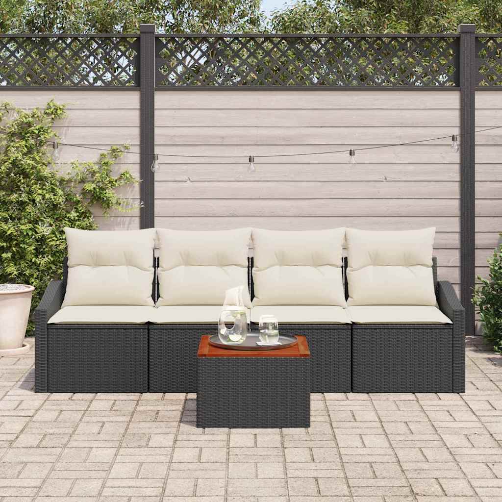 Tuinbankenset met opslag 5 pcs Zwart en Crème poly rattan is nu te koop bij PeponiXL, paradijselijk wonen!