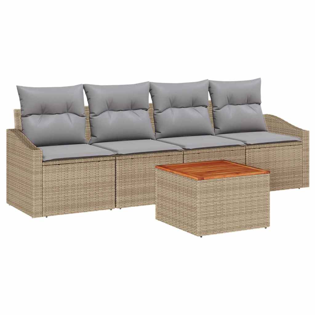 Tuinbankenset met opslag 5 pcs Beige en Licht Grijs poly rattan is nu te koop bij PeponiXL, paradijselijk wonen!