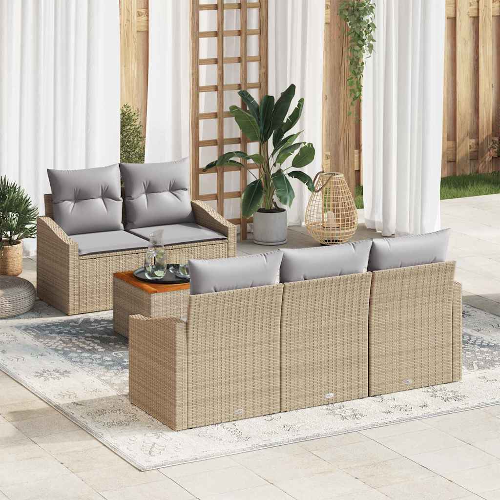 Tuinbankenset met opslag 6 pcs Beige en Licht Grijs poly rattan is nu te koop bij PeponiXL, paradijselijk wonen!