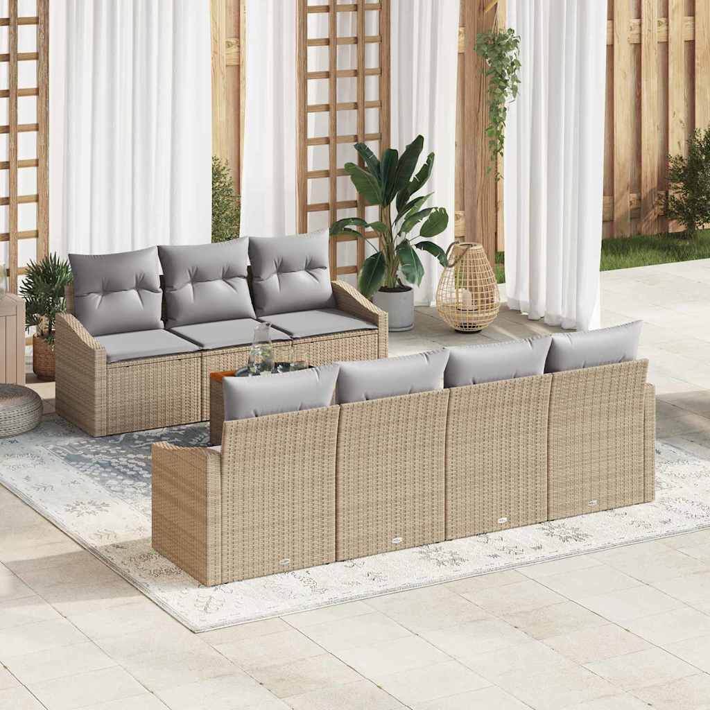 Tuinbankenset met opslag 8 pcs Beige en Licht Grijs poly rattan is nu te koop bij PeponiXL, paradijselijk wonen!