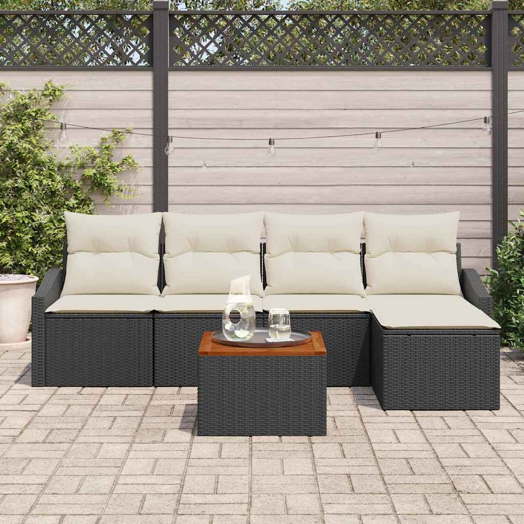 Tuinbankenset met opslag 6 pcs Zwart en Crème poly rattan is nu te koop bij PeponiXL, paradijselijk wonen!