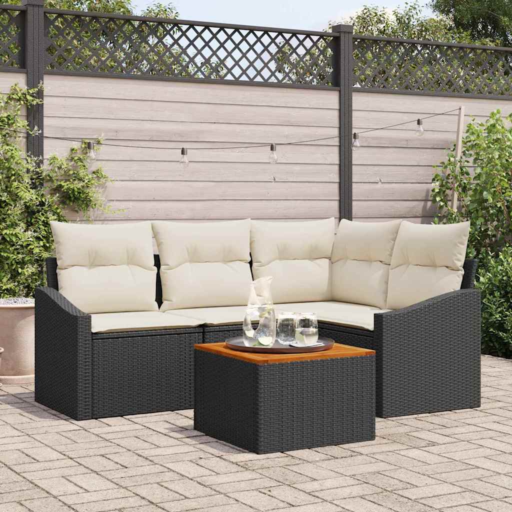 Tuinbankenset met opslag 5 pcs Zwart en Crème poly rattan is nu te koop bij PeponiXL, paradijselijk wonen!