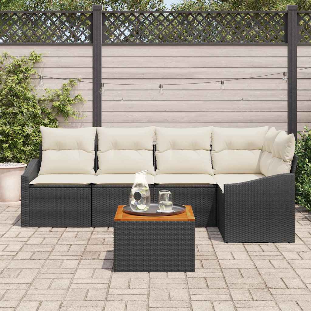 Tuinbankenset met opslag 6 pcs Zwart en Crème poly rattan is nu te koop bij PeponiXL, paradijselijk wonen!
