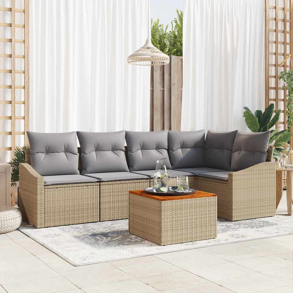 Tuinbankenset met opslag 6 pcs Beige en Licht Grijs poly rattan is nu te koop bij PeponiXL, paradijselijk wonen!