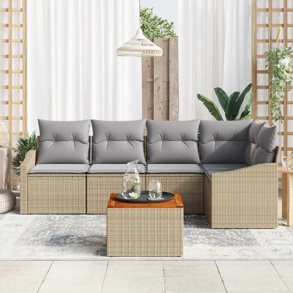 Tuinbankenset met opslag 6 pcs Beige en Licht Grijs poly rattan is nu te koop bij PeponiXL, paradijselijk wonen!