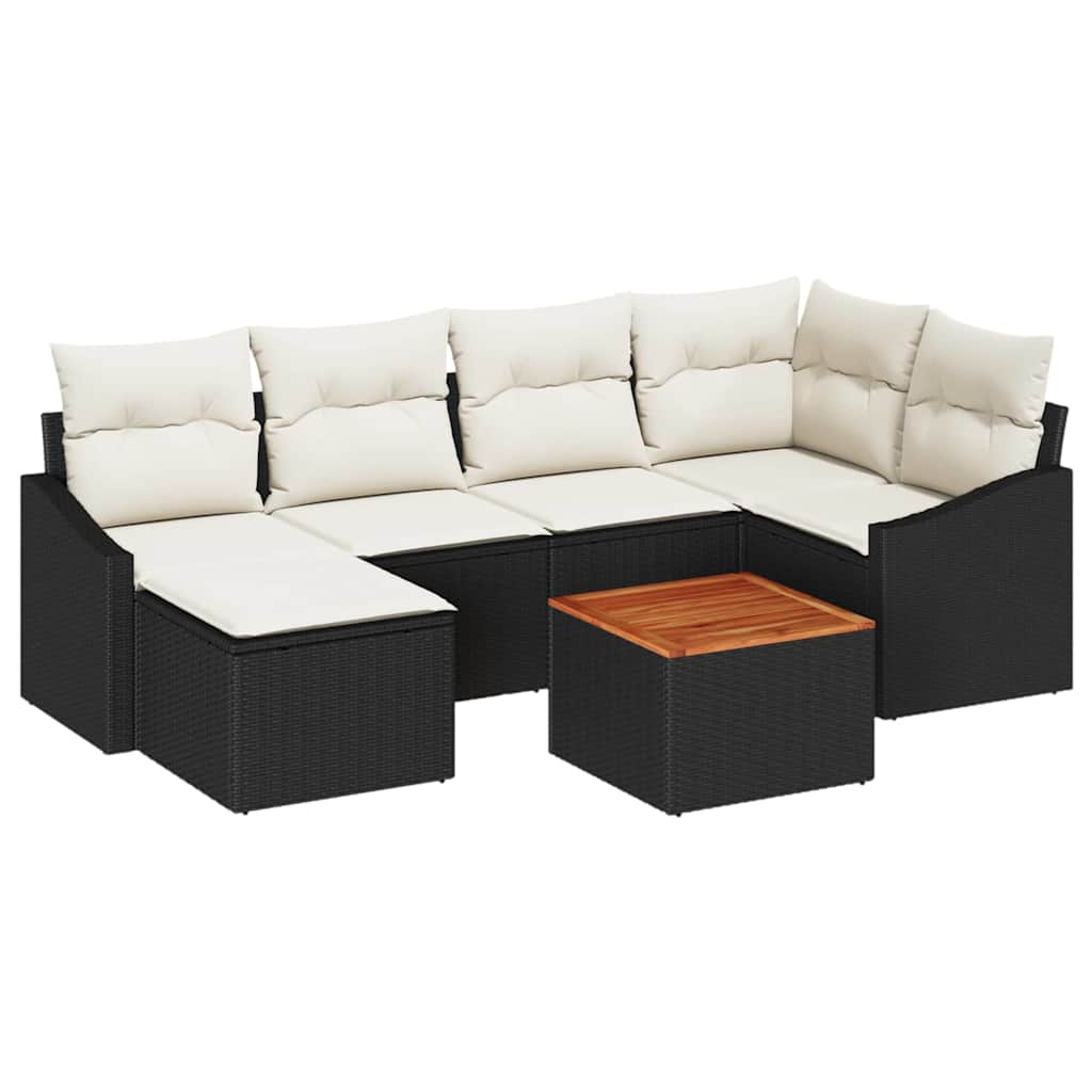 Tuinbankenset met opslag 7 pcs Zwart en Crème poly rattan is nu te koop bij PeponiXL, paradijselijk wonen!