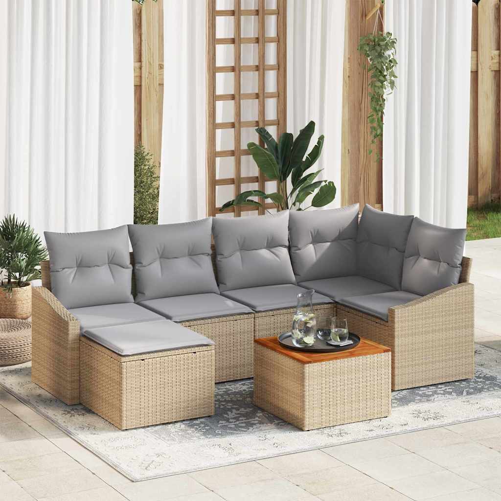 Tuinbankenset met opslag 7 pcs Beige en Licht Grijs poly rattan is nu te koop bij PeponiXL, paradijselijk wonen!