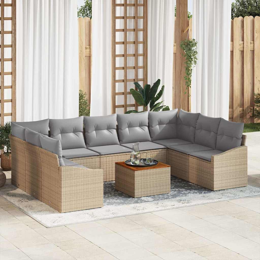 Tuinbankenset 10 pcs Beige en Licht Grijs poly rattan is nu te koop bij PeponiXL, paradijselijk wonen!