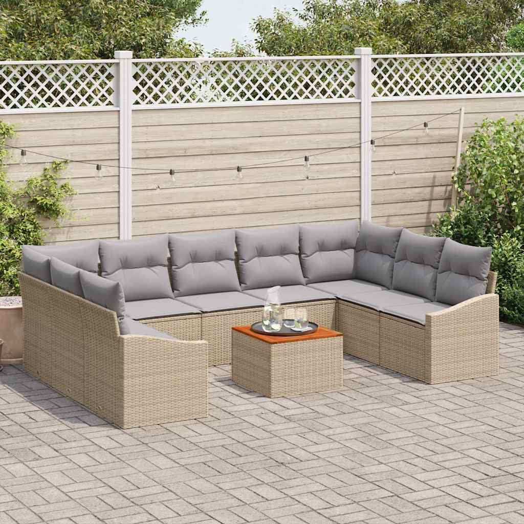 Tuinbankenset 10 pcs Beige en Licht Grijs poly rattan is nu te koop bij PeponiXL, paradijselijk wonen!