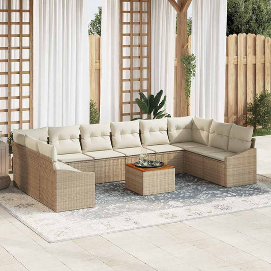 Tuinbankenset met opslag 11 pcs Beige en Crème poly rattan is nu te koop bij PeponiXL, paradijselijk wonen!