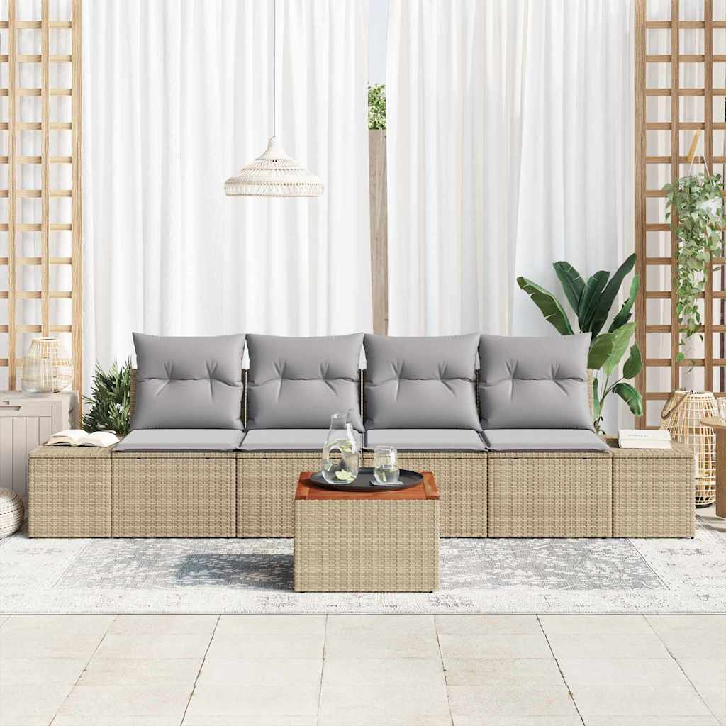 Tuinbankenset met opslag 5 pcs Beige en Licht Grijs poly rattan is nu te koop bij PeponiXL, paradijselijk wonen!