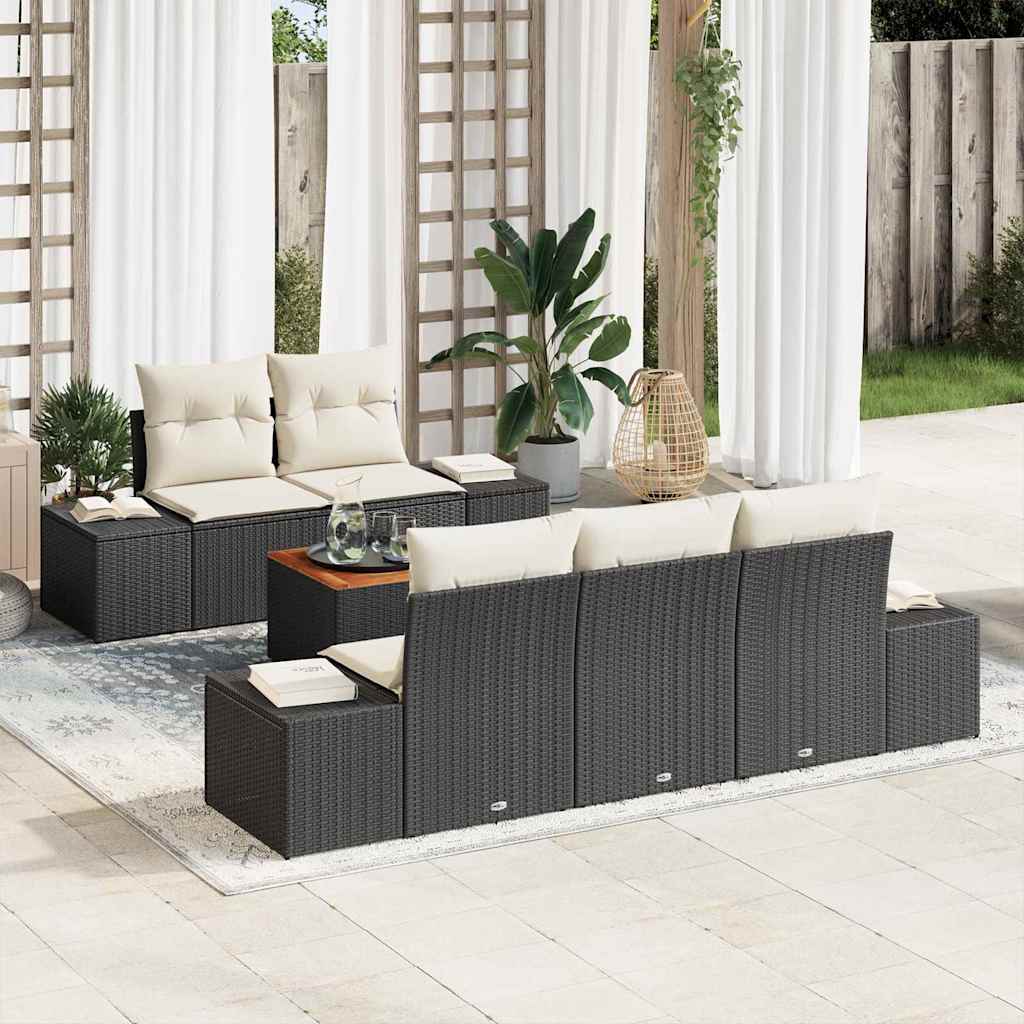 Tuinbankenset met opslag 6 pcs Zwart en Crème poly rattan is nu te koop bij PeponiXL, paradijselijk wonen!