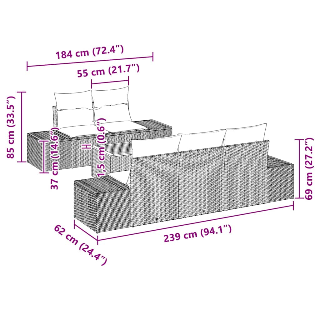 Tuinbankenset met opslag 6 pcs Beige en Licht Grijs poly rattan is nu te koop bij PeponiXL, paradijselijk wonen!
