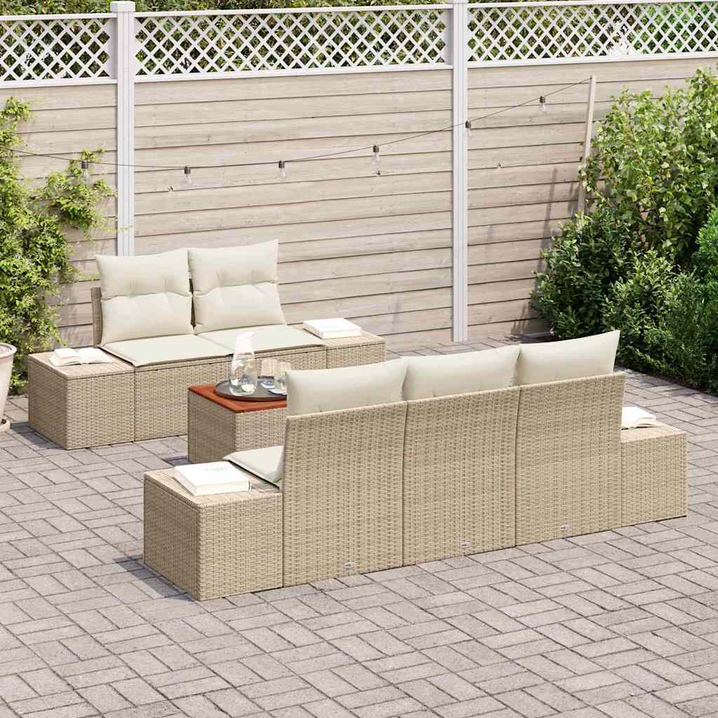 Tuinbankenset met opslag 6 pcs Beige en Crème poly rattan is nu te koop bij PeponiXL, paradijselijk wonen!