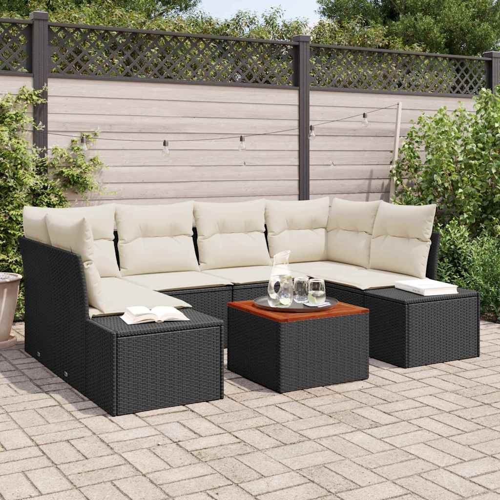 Tuinbankenset met opslag 7 pcs Zwart en Crème poly rattan is nu te koop bij PeponiXL, paradijselijk wonen!