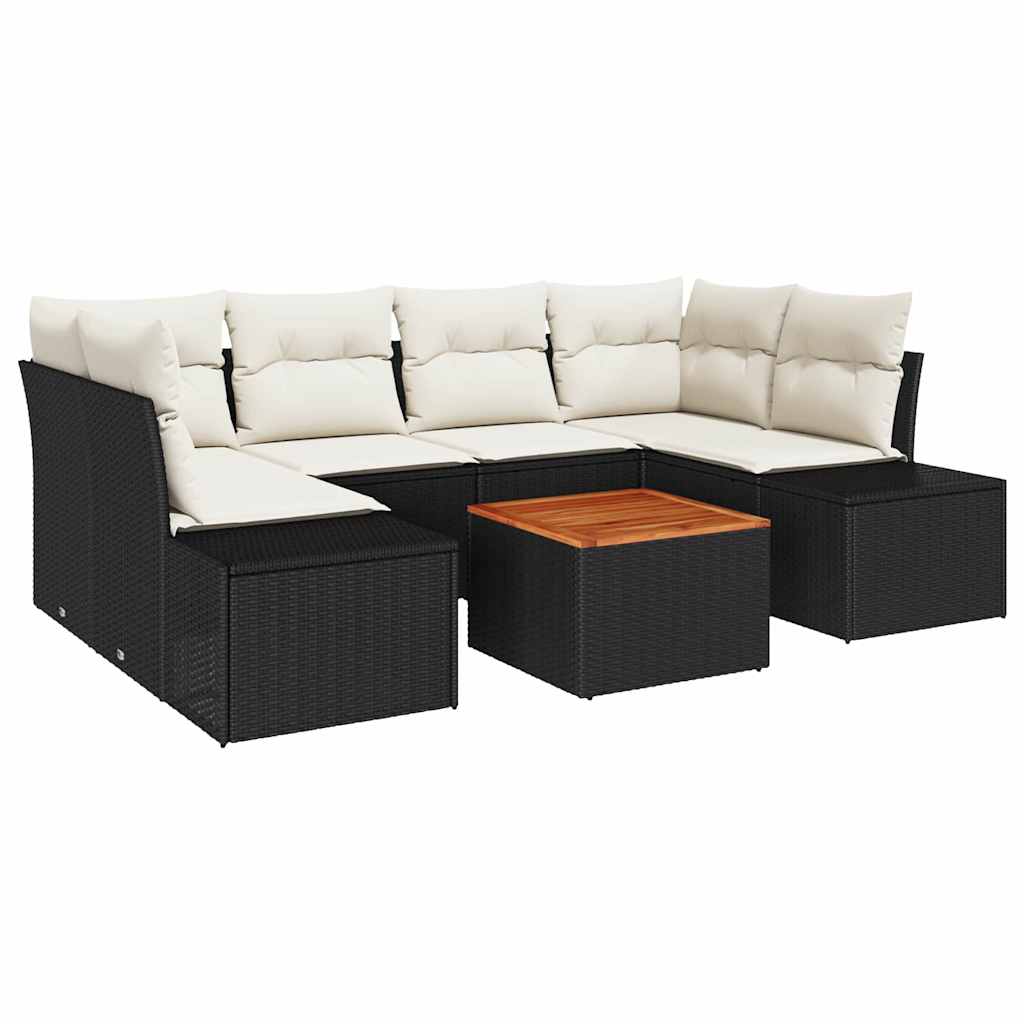 Tuinbankenset met opslag 7 pcs Zwart en Crème poly rattan is nu te koop bij PeponiXL, paradijselijk wonen!