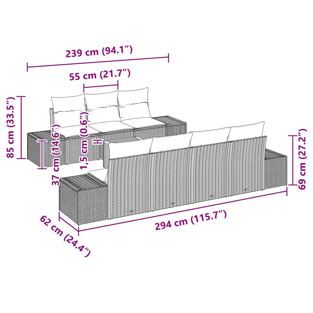 Tuinbankenset met opslag 8 pcs Grijs poly rattan is nu te koop bij PeponiXL, paradijselijk wonen!