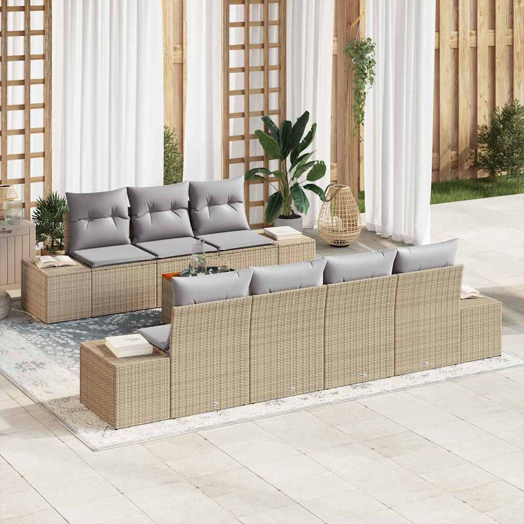 Tuinbankenset met opslag 8 pcs Beige en Licht Grijs poly rattan is nu te koop bij PeponiXL, paradijselijk wonen!