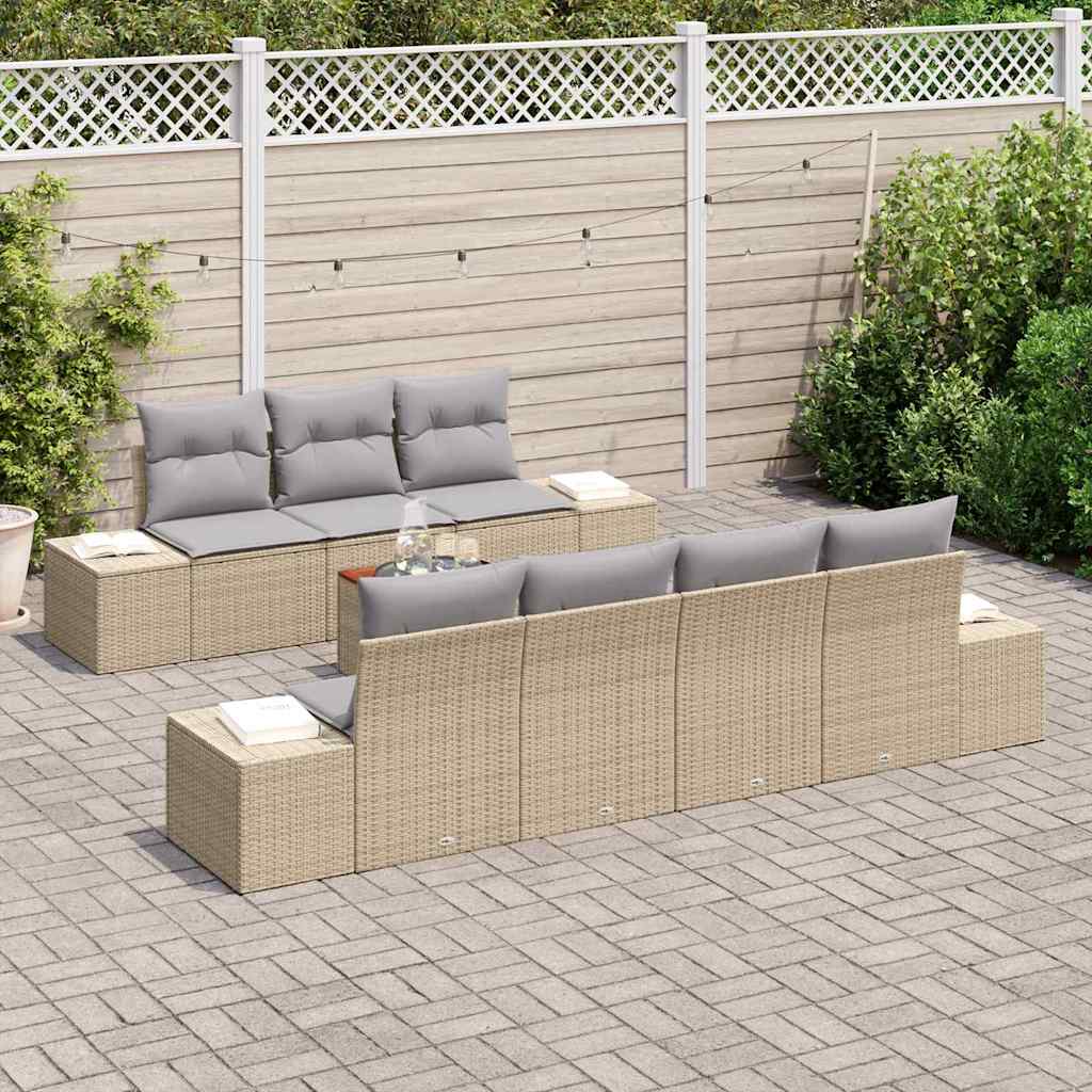 Tuinbankenset met opslag 8 pcs Beige en Licht Grijs poly rattan is nu te koop bij PeponiXL, paradijselijk wonen!