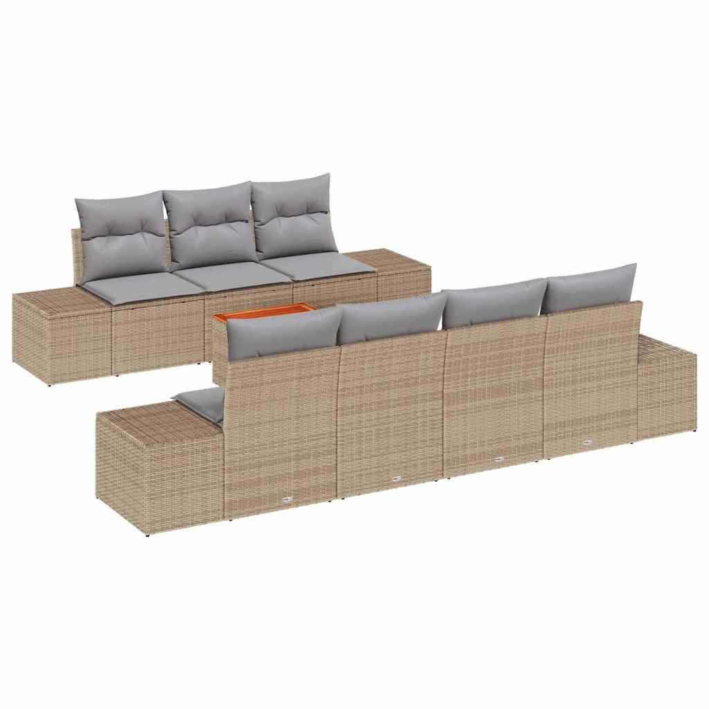 Tuinbankenset met opslag 8 pcs Beige en Licht Grijs poly rattan is nu te koop bij PeponiXL, paradijselijk wonen!