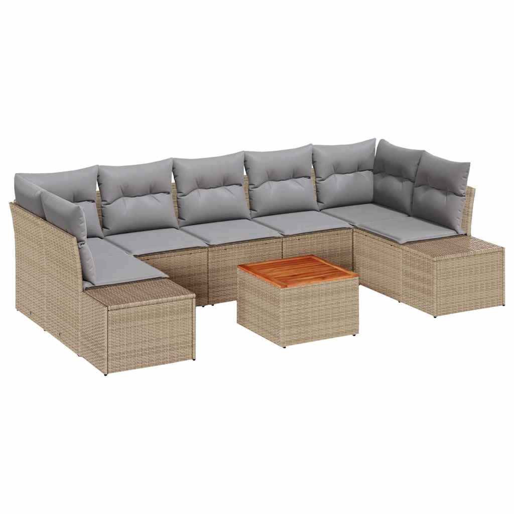 Tuinbankenset met opslag 8 pcs Beige en Licht Grijs poly rattan is nu te koop bij PeponiXL, paradijselijk wonen!