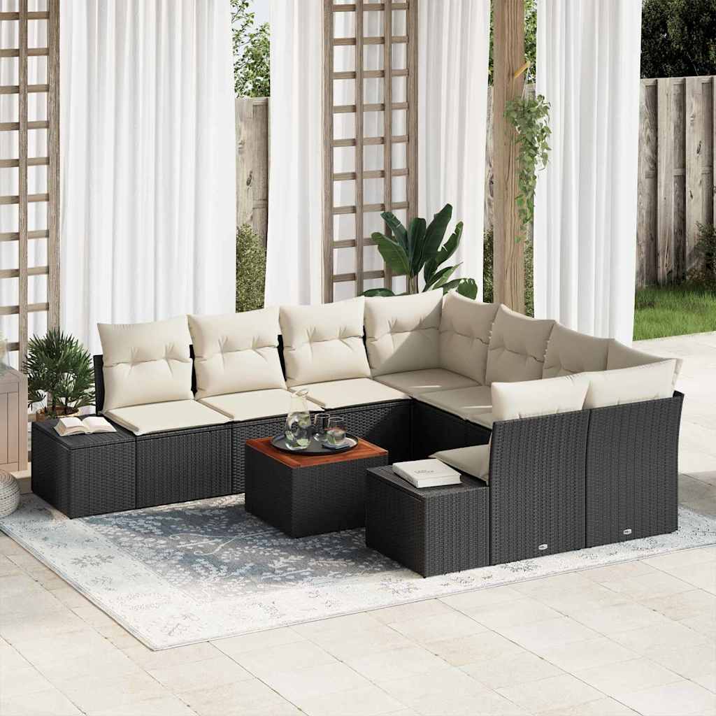 Tuinbankenset met opslag 9 pcs Zwart en Crème poly rattan is nu te koop bij PeponiXL, paradijselijk wonen!