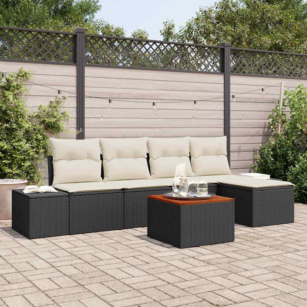 Tuinbankenset met opslag 6 pcs Zwart en Crème poly rattan is nu te koop bij PeponiXL, paradijselijk wonen!