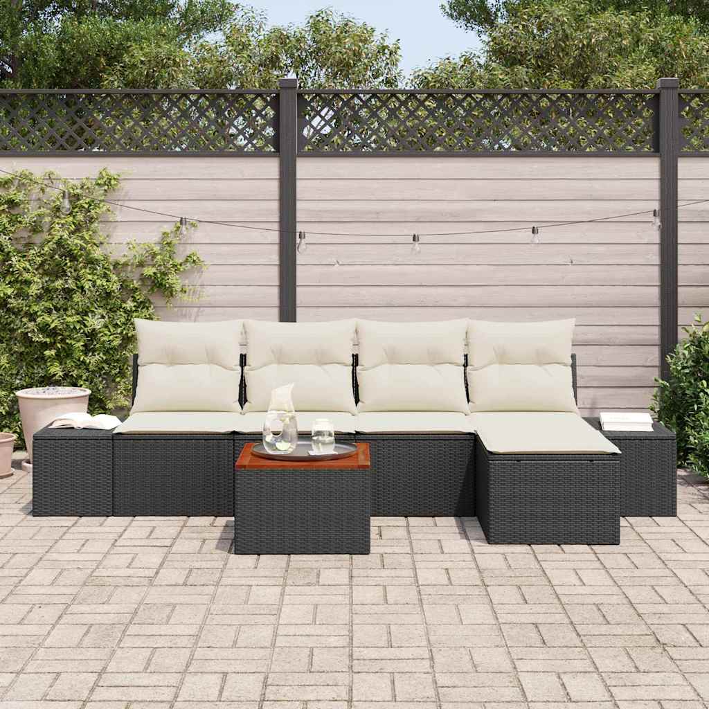 Tuinbankenset met opslag 6 pcs Zwart en Crème poly rattan is nu te koop bij PeponiXL, paradijselijk wonen!