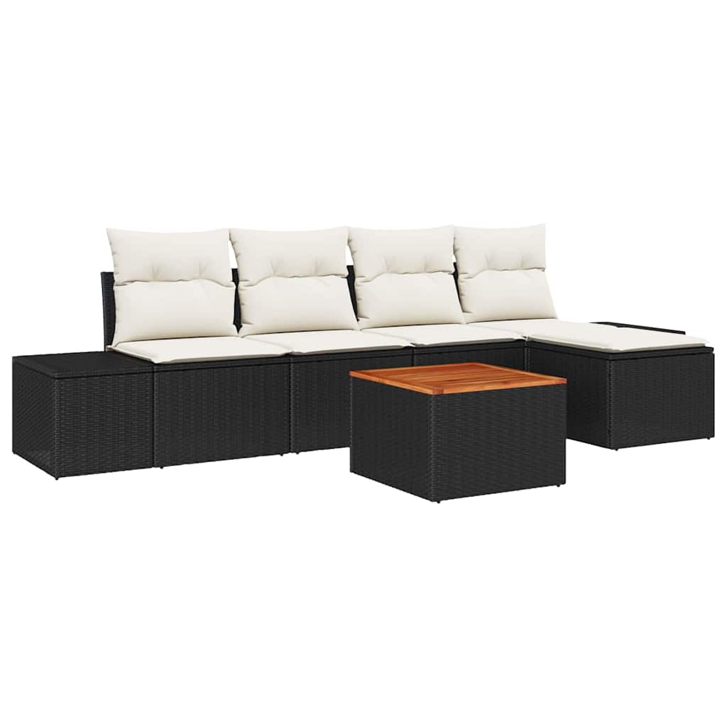 Tuinbankenset met opslag 6 pcs Zwart en Crème poly rattan is nu te koop bij PeponiXL, paradijselijk wonen!
