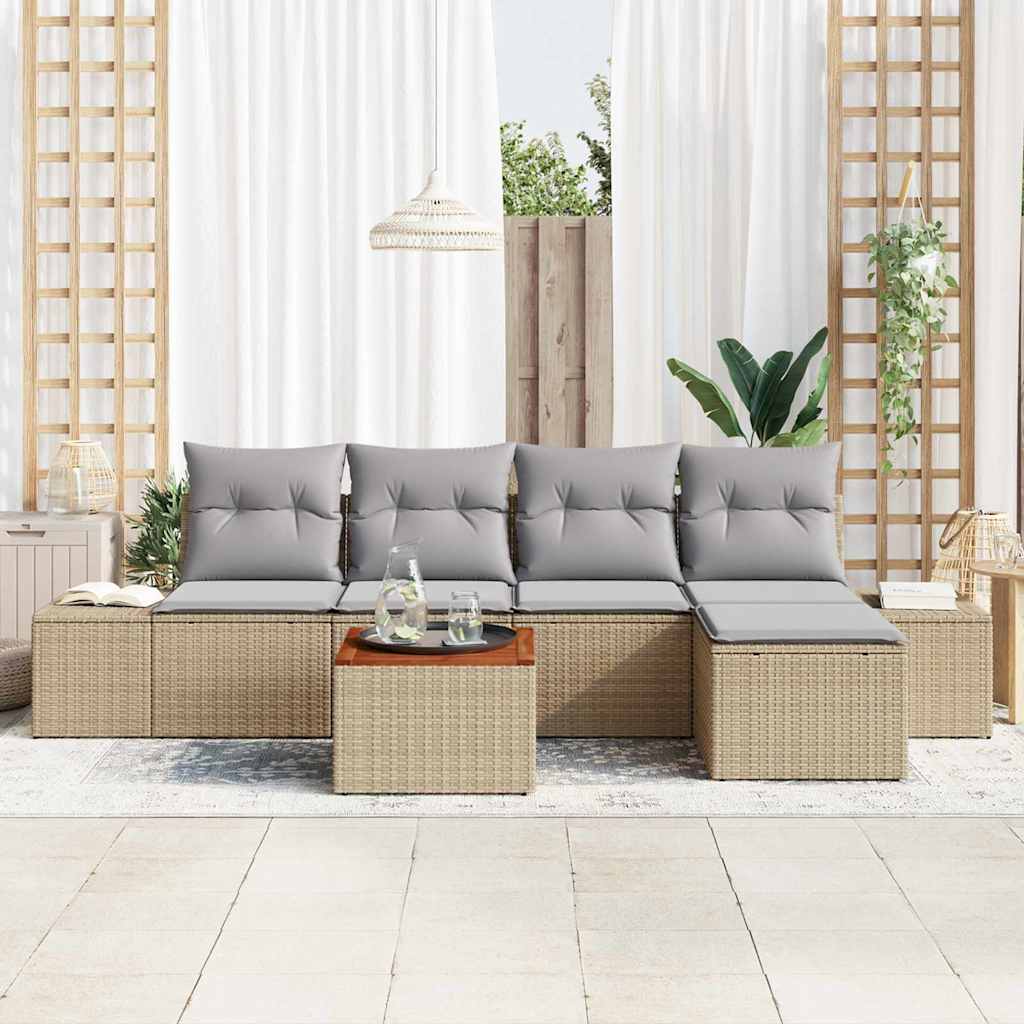 Tuinbankenset met opslag 6 pcs Beige en Licht Grijs poly rattan is nu te koop bij PeponiXL, paradijselijk wonen!