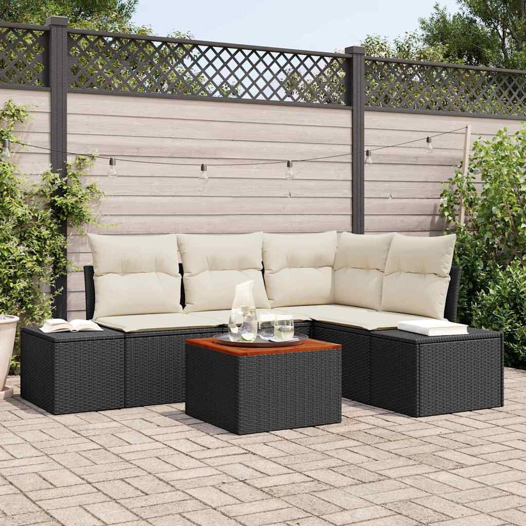 Tuinbankenset met opslag 5 pcs Zwart en Crème poly rattan is nu te koop bij PeponiXL, paradijselijk wonen!