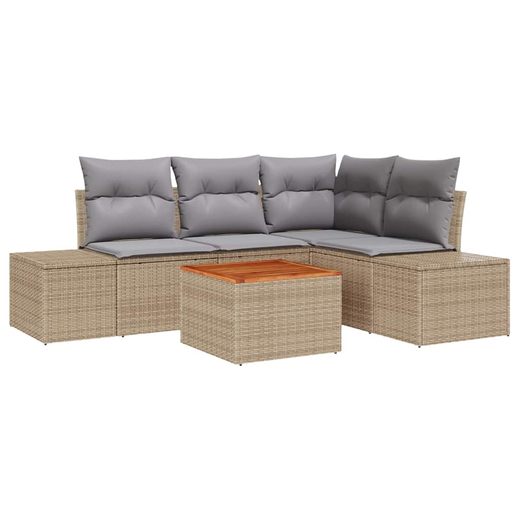 Tuinbankenset met opslag 5 pcs Beige en Licht Grijs poly rattan is nu te koop bij PeponiXL, paradijselijk wonen!