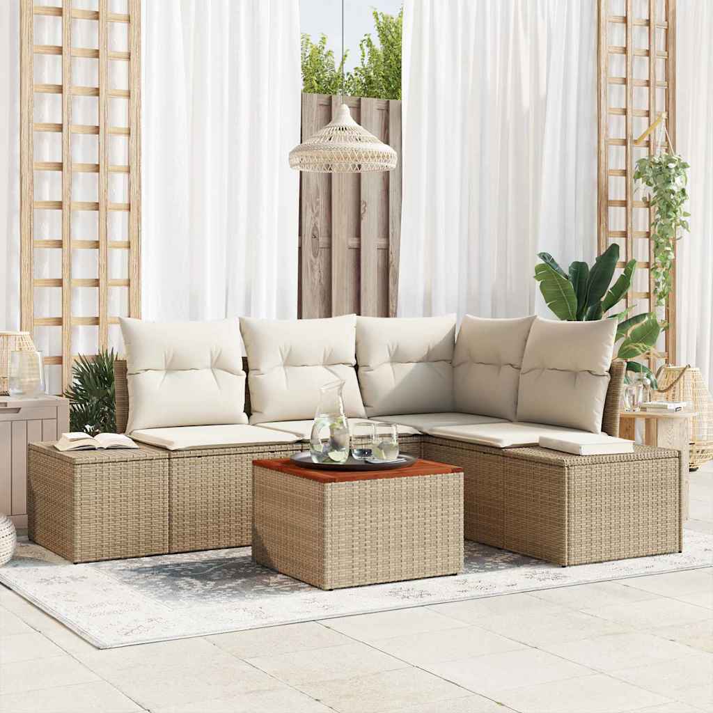 Tuinbankenset met opslag 5 pcs Beige en Crème poly rattan is nu te koop bij PeponiXL, paradijselijk wonen!