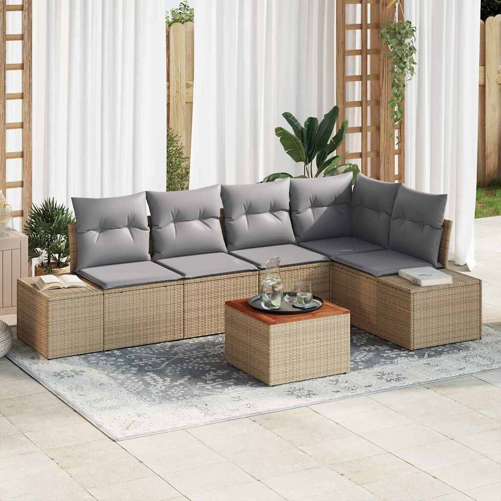 Tuinbankenset met opslag 6 pcs Beige en Licht Grijs poly rattan is nu te koop bij PeponiXL, paradijselijk wonen!