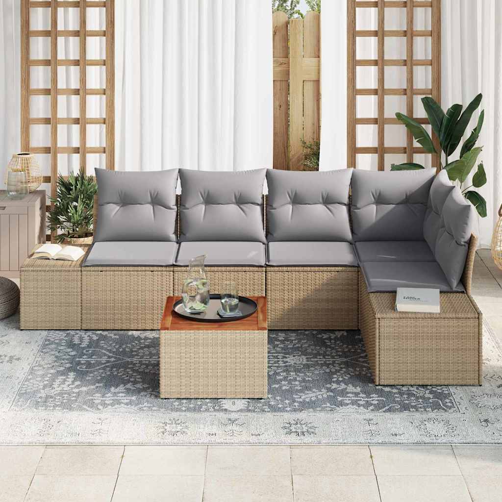 Tuinbankenset met opslag 6 pcs Beige en Licht Grijs poly rattan is nu te koop bij PeponiXL, paradijselijk wonen!