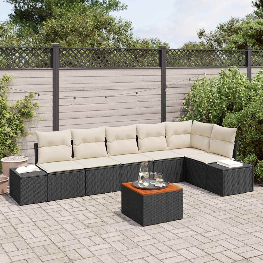Tuinbankenset met opslag 7 pcs Zwart en Crème poly rattan is nu te koop bij PeponiXL, paradijselijk wonen!