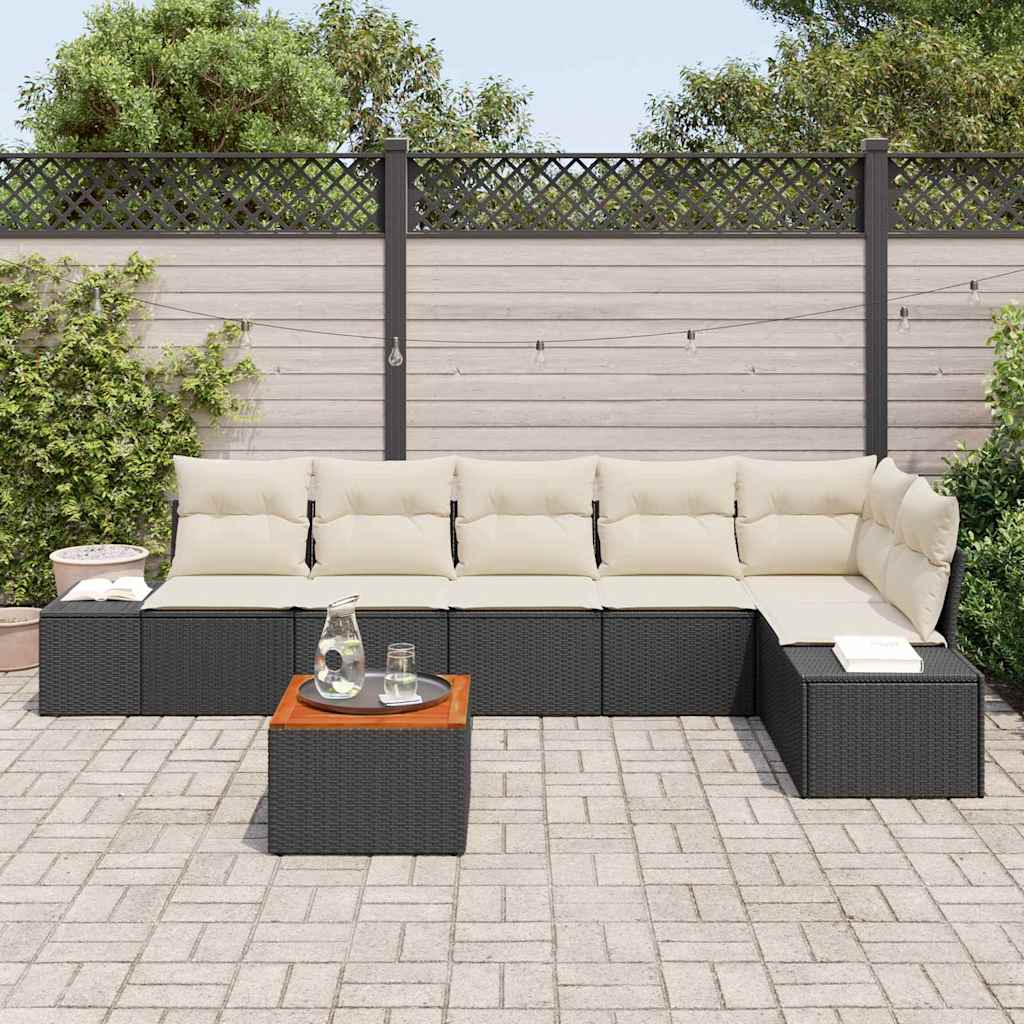 Tuinbankenset met opslag 7 pcs Zwart en Crème poly rattan is nu te koop bij PeponiXL, paradijselijk wonen!