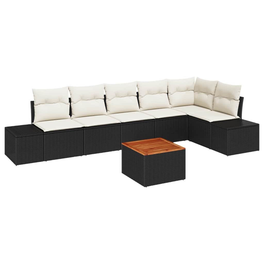 Tuinbankenset met opslag 7 pcs Zwart en Crème poly rattan is nu te koop bij PeponiXL, paradijselijk wonen!