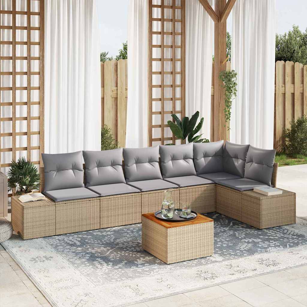 Tuinbankenset met opslag 7 pcs Beige en Licht Grijs poly rattan is nu te koop bij PeponiXL, paradijselijk wonen!