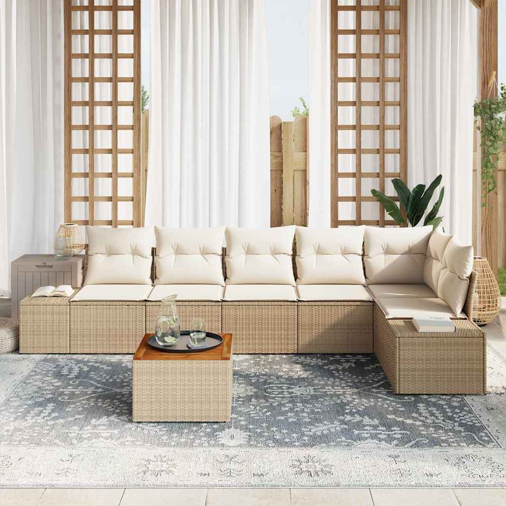 Tuinbankenset met opslag 7 pcs Beige en Crème poly rattan is nu te koop bij PeponiXL, paradijselijk wonen!